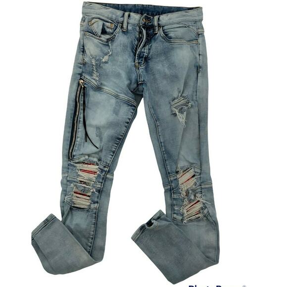 Dope Jeans Women Sz 28 Skinny Acid Wash Distressed Patches Side Leg Zipper Denim - Picture 3 of 12